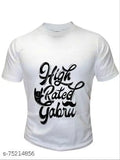 High-rated white gabru printed polyester t-shirt (S/M/L/XL), half-sleeve design for men, skin-friendly fabric