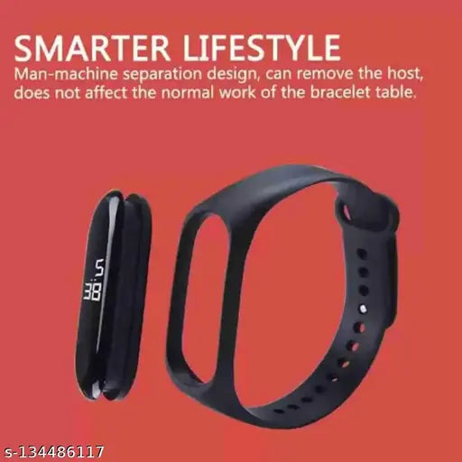 Touchscreen digital smartwatch with UKP branding, unisex design, suitable for kids. Black strap and rectangular face. Does not include battery or charger