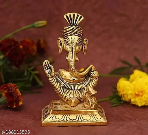 Gold metal showpiece statue of Lord Ganesha with turban pagdi, Hindu God decoration, home decor 155cm