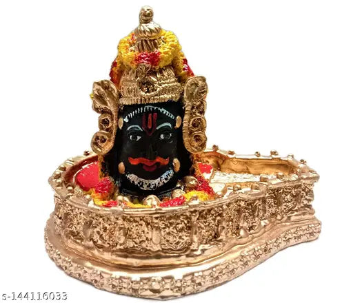 Black Poly Resin Shivling with Golden Yoni for Puja Temple or Meditation Room - Detailed and hand-painted Baba Mahakal Swaroop statue, perfect for home decoration