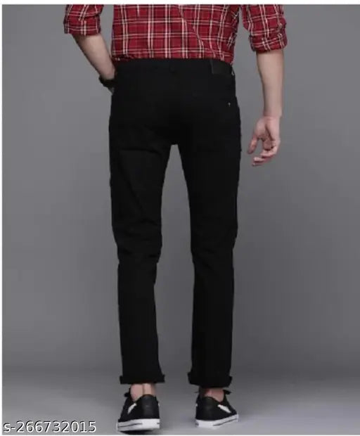 Cotton blend, plain black jeans for men from India