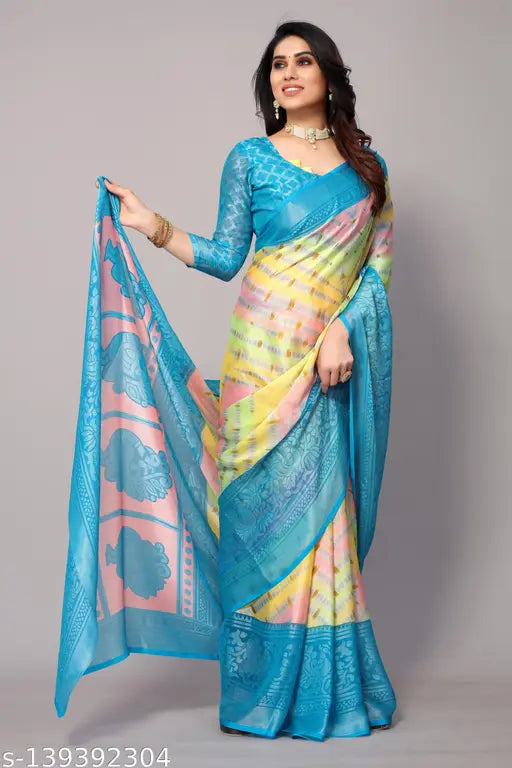 Striped chiffon Brasso saree with blouse piece for wedding, new Winza Designer collection