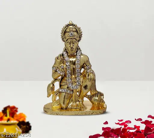 Gold Hanuman idol, Indian temple decor for home or office, 5.5cmx1.5cmx7.4cm size