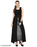 Black sleeveless Georgette kurti for women, regular fit with front slit design - GENIUS GARMENTS