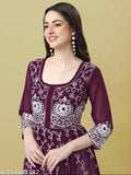 Georgette Anarkali Kurti with detailed Chikankari embroidery, long sleeves, black border