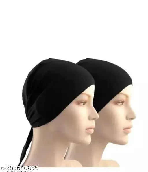 Islamic black hijab cap, two pack head wraps, for modest style
