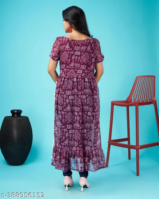 A woman wearing a purple Nayra cut long-sleeved kameez
