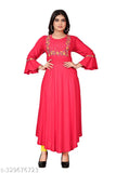 Embroidered rayon ghera long, three-quarter sleeve XL (42in bust, 50in size length), traditional Indian festive wear