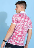 Cotton Blend Polo Neck Half Sleeves Printed Collar T-shirt