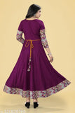 Wine rayon long solid border tussle tie Anarkali kurti, three-quarter sleeves, casual dress for office & social occasions