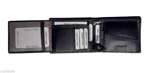 Black leather men's wallet with tan accents, 2 compartment stylish money purse for boys, premium quality assurance