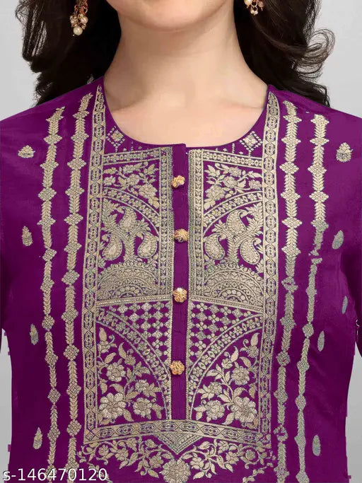 Designer Art Silk Unstitched Banarasi Kurta Set with Dupatta - Indian Traditional Party wear for Women, 2.2m suit fabric, 2.0-2.25m dupatta fabric. High-quality, machine/hand washable, available in various colors & prints