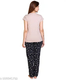 SaltLake cotton nightwear set, ladies' and girls' matching top & bottom, printed net design, soft & fine cotton fabric