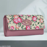 Women's small clutch purse, pink floral print, white background