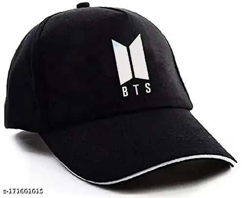 Black cotton Trendy Men BTS Cap (Pack-1), embellished with embroidered pattern, ideal for formal, casual, and sporty wear. Made in India