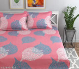 Pink premium cotton elastic fitted bedsheets, double bed (72 x 7810 inches), with 2 pillow covers, floral pattern, skin-friendly, superfine quality, ideal for summer, by THE HOME STYLE