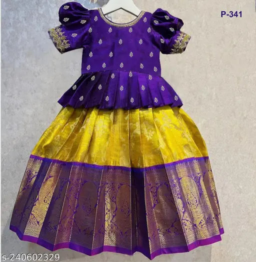 Flawsome Funky Kids Girls Zari Stitch Lehanga Choli, cotton with short sleeves in various sizes, India