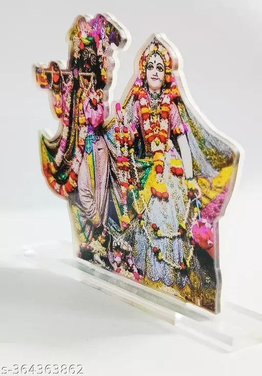 Multicolor wooden Radha Krishna figurine for home, office or car dashboard decor