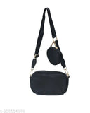 Black leather crossbody sling bag with a small detachable pouch