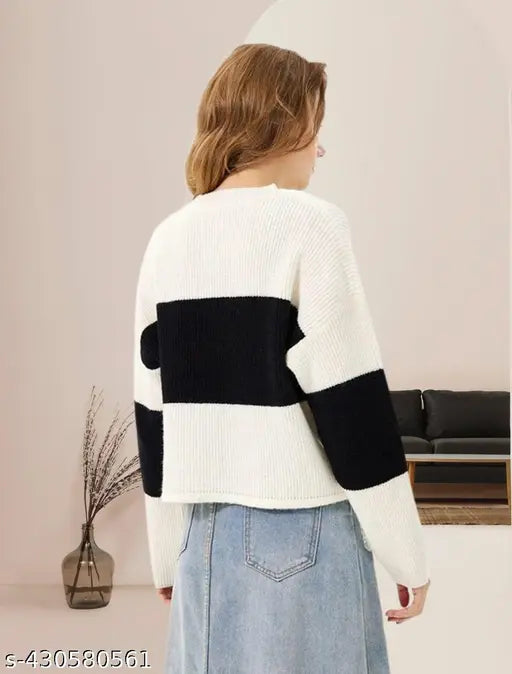 Black and white knit sweater for women