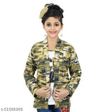Camo print girls jacket, black trim