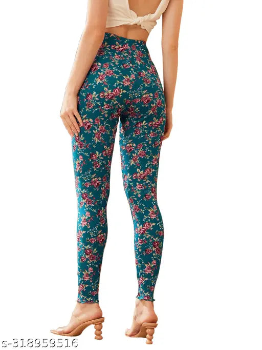 Printed Lycra jeggings for women by DE TRENDZ, India. Soft, stretchy pants with a net pattern for fashion-forward ladies