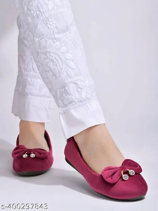 Velvet slip-on ballerinas by Shoetopia, cherry belly with stone buckle detail for women & girls, Indian origin