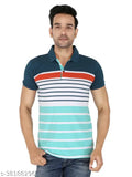 Striped cotton blend half-sleeve polo shirt by Gentino, India origin