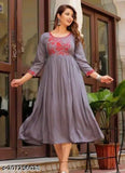 Gray rayon MALTI GAWN with embroidered pattern, three-quarter sleeves. S (bust size: 36in), XL (bust size: 42in), XXL (bust size: 44in). Indian-made women's fashion top