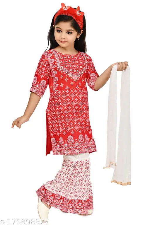 Cotton blend printed net plaza dress for agile girls, 3-4 years - India