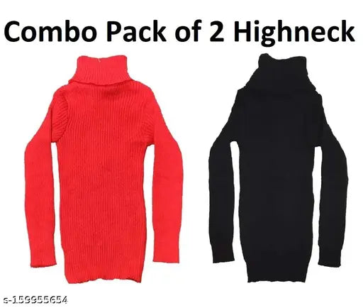 Trendy woolen high neck sweater set for kids (2 pack), solid design, warm and comfy in winters