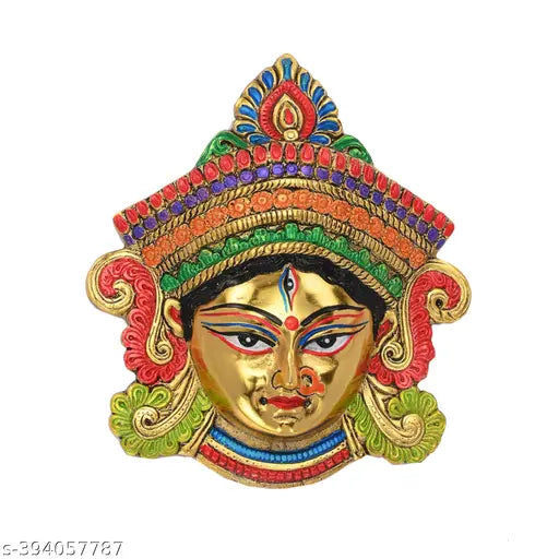 Gold-finished Gellon Maa Durga wall hanging for home decor, intricate God Idol, Diwali gift, India (16.5 cm x 4 cm x 15 cm)