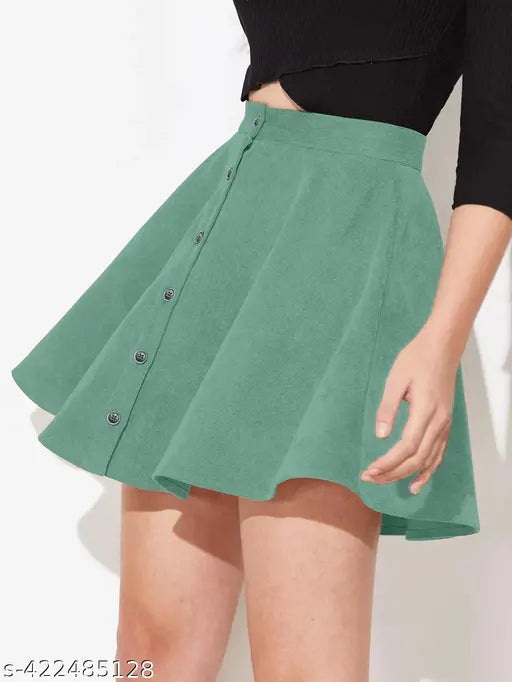 Green polyester flared skirt for women by Rajovati, perfect for a fashionable outfit