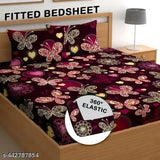 Apni Dukan elastic fitted double bedsheet, superfine cotton floral sheets for summer, two pillow covers included, made in India