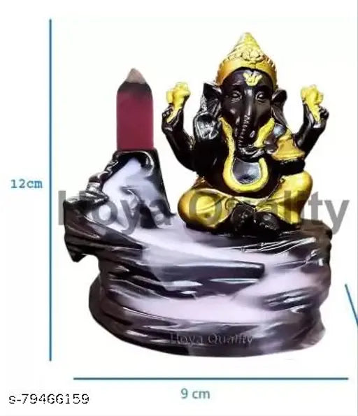 Handcrafted orange and gold resin Buddha figurine with backflow smoke showpiece, India-origin home decor gift with free 20 smoke backflow cones