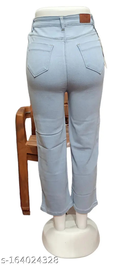 Sky blue denim straight leg women's jeans