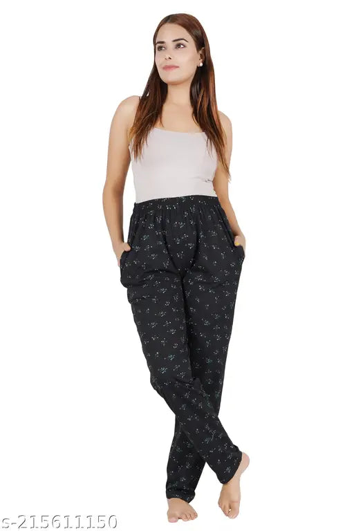 Black cotton lower track pyjama pants with pockets and zip