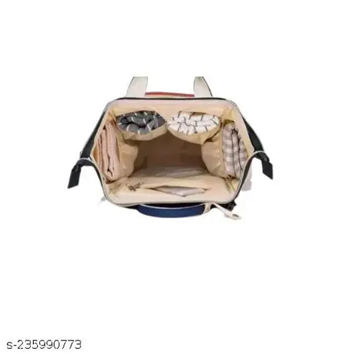 Blue polyester unicorn diaper backpack, water-resistant and easy to clean with multiple compartments for organizing supplies. Comfortable and safe for baby, suitable for maternity use. Multipurpose bag can be used as a backpack, handbag, or messenger bag. Made in India