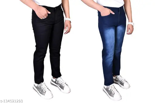 Attractive denim jeans for men's pack of 2 (30x42in, 32x42in), solid denim from India