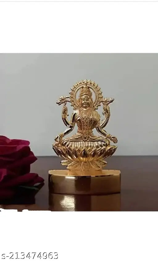 Gold-plated Laxmi idol figurine, Indian god statue, intricate detail, 0.5 ft height and breadth