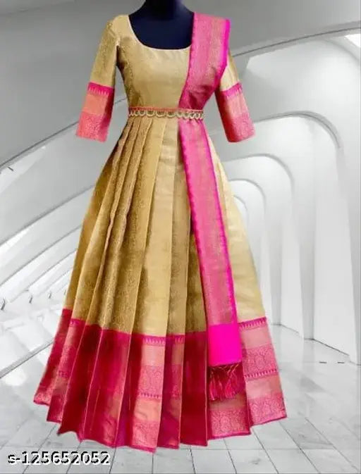 Jacquard three-quarter sleeve women's gown, zari woven net, XS to XXXL sizes, Indian origin