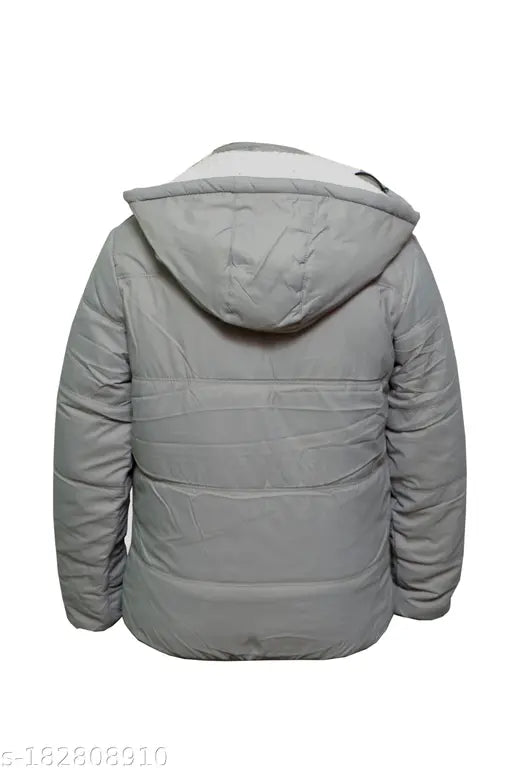 Grey padded boys winter jacket with hood