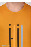 Men's mustard striped polyester half sleeve printed T-shirt, trendy casual wear with short sleeves [S-XL]