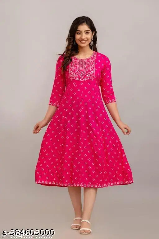 Soft pink embroidered rayon flared anarkali kameez with firozi color detailing