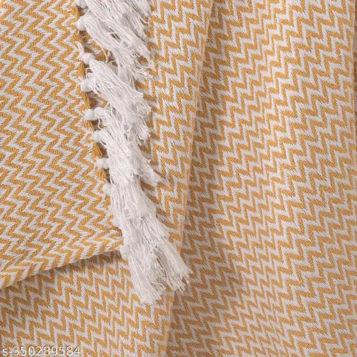 Yellow cotton chevron throw with fringe detail