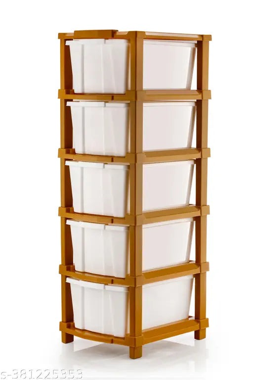 Brown desk organizer with multiple drawers and compartments