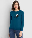Teal full-sleeve printed round-neck back print t-shirt, women's casual wear, oversize fit, imported