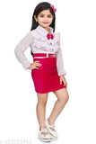 Stylish cotton partywear frock with pink ruffle details, for kids