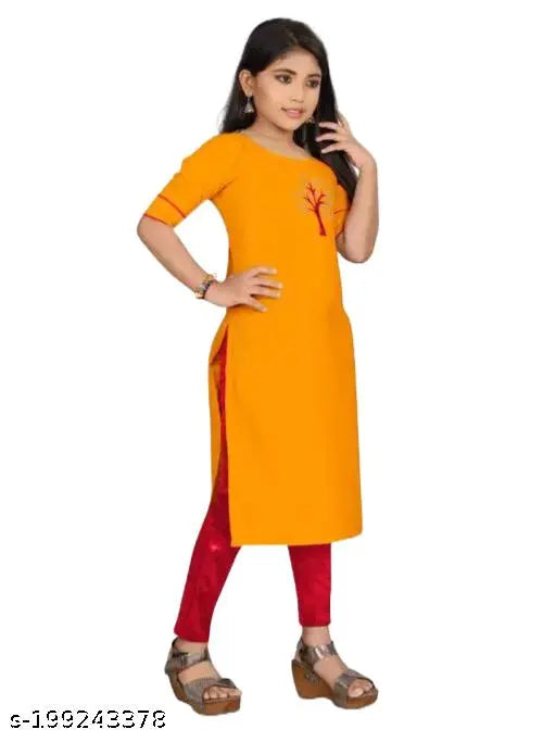 Fancy modern cotton kurti & kurtas, printed net design, short sleeves for girls aged 6-16 years, made in India