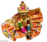 Multicolor brass decorative Krishna Idol, intricately detailed Pittal Laddu Gopal Statue - Indian craftsmanship